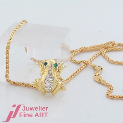 Kette - mit Anhänger 'Frosch' - 16 Brillanten ges. ca. 0,32ct - 18K/750 Gelbgold - Bild 1 von 2