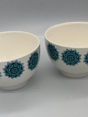 Royal Norfolk White Ceramic Bowls with Teal Blue Mandala Pattern - Set of 2