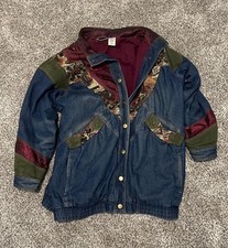Vintage Blair Denim Patchwork Jacket Coat Women Tapestry 90s Retro Size XL