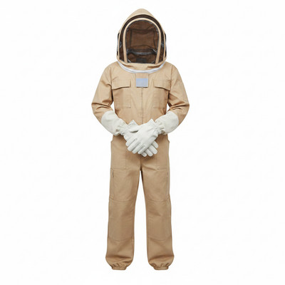 Premium Single-Layer Brown Beekeeping Suit with Protective White Gloves
