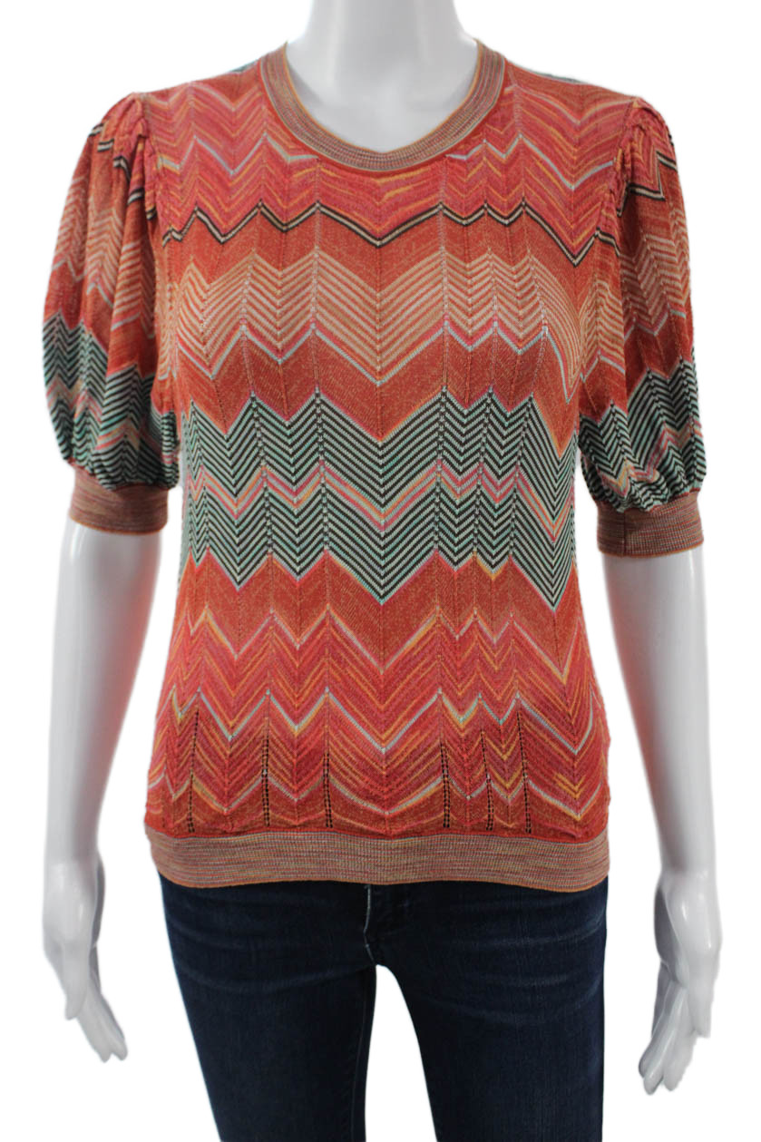 Ulla Johnson Women Orange Geometric Crewneck Short Sleeve Blouse Size MFree Shipping in US $100+ Orders | $6.95 Orders Below