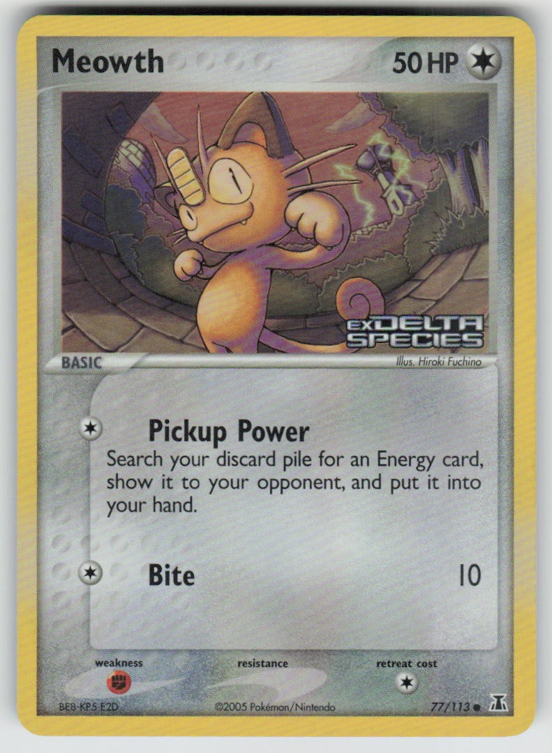 Meowth Reverse Holo Stamped 77/113 Common Delta Species Pokemon NM