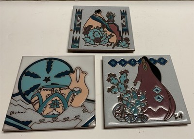 Lot of 3 1990's Earthtones Tucson AZ Tiles Trivet Southwestern Native American 