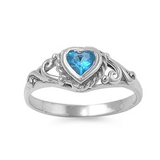 .925 Sterling Silver Heart Shaped Blue Topaz CZ Promise Ring Size 1 2 3 4 5