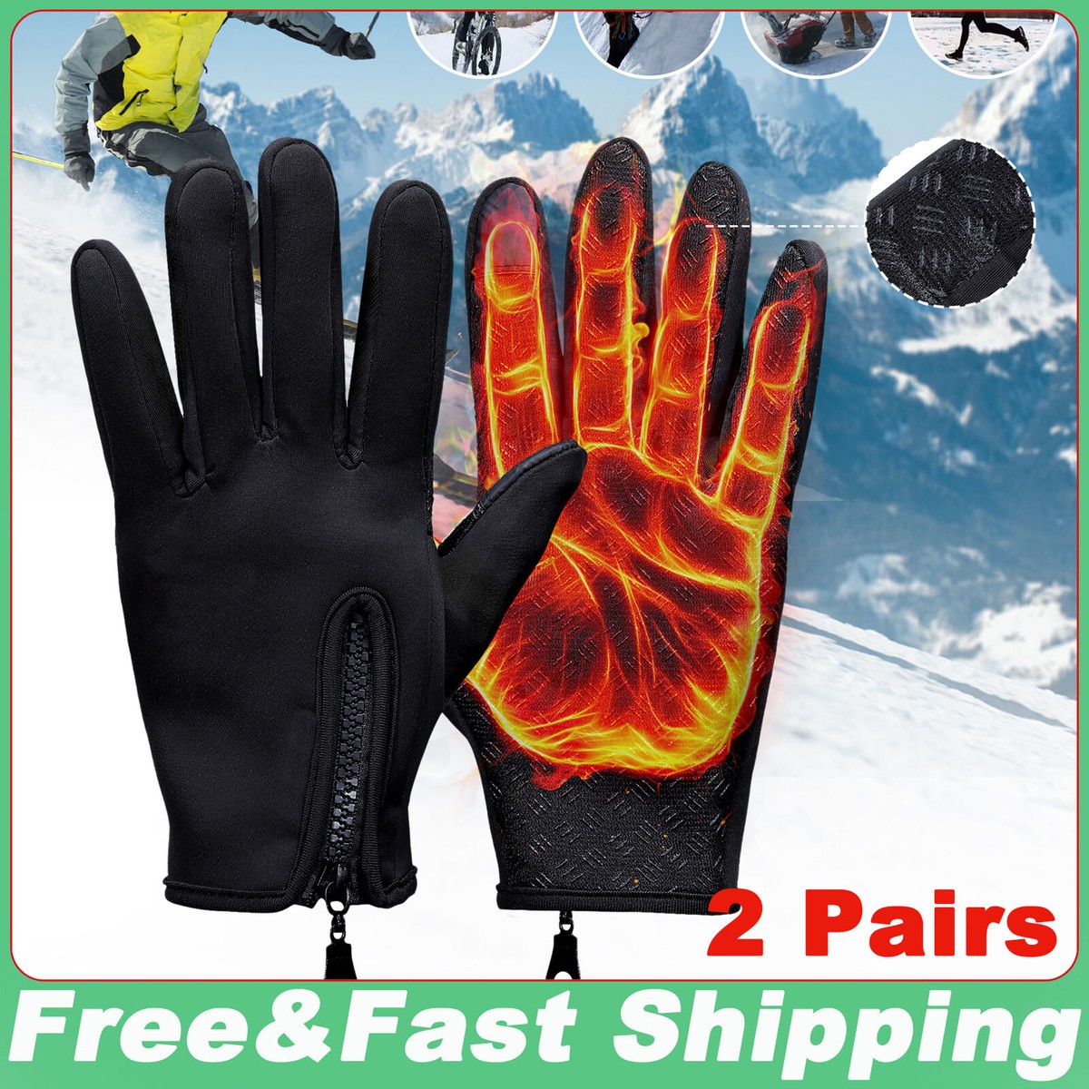 Pair Thermal Mittens Touch Screen Windproof Waterproof Winter Gloves  Spring