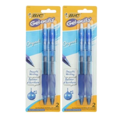 4 Pack BiC Gel-ocity Original Retractable Gel Pen, Medium, Blue 35118, 2 Ct