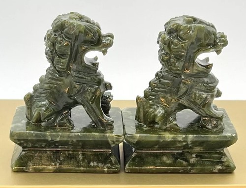 Paar China grüne Jade geschnitzt Feng Shui Foo Fu Hundeschutz Tür Löwe Wohndeko - Bild 4 von 24