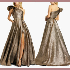 NEW MAC DUGGAL 6 68608 One Shoulder Metallic Ball Gown Antique Bronze J1841