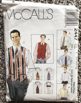 MCCALLS MENS VEST BUTTON SHIRT BOW TIE PATTERN 2447 SIZE S M L