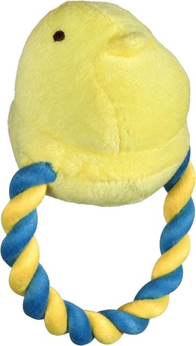Yellow PEEPS Licensed DOG Chick W/ Rope Ring Toy Plush Squeaker Easter Fling 7"