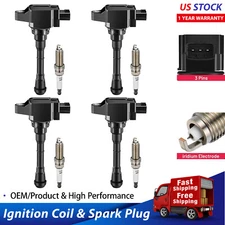 4 Ignition Coil Pack UF659 and Spark Plugs For 2011-2017 Nissan Juke 1.6L l4