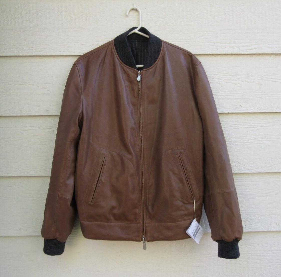 Brunello Cucinelli Reversible Men's Brown Leather Gray Wool Bomber