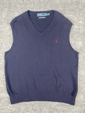 Polo Ralph Lauren Sweater Vest Mens XL Navy Blue Cotton V Neck Preppy Casual