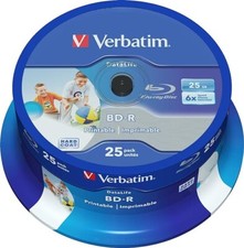 Image of 25 Verbatim Blu Ray 43811 25GB 6x Speed Printable Spindle Blank BD-R discs