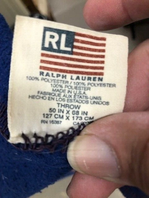 Vintage Ralph Lauren 100% polyester Throw  Blanket Blue Made in USA  50" x 68"  - Image 4 of 4