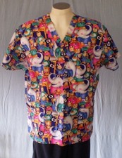 Fresh Approach Multi-Color Large Scrub Top Animals as Doctors and Nurses Cotton