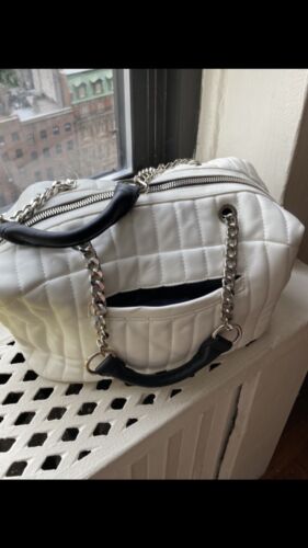 NEIMAN MARCUS white faux leather Quilted COCO Chan