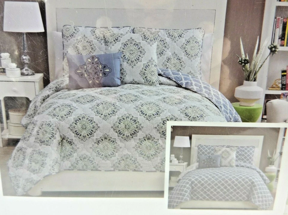 Victoria Classics Tranquility Twin 4 Piece Reversible Quilt Set - Image 2 of 3