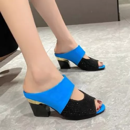 Damen Sandalen Eckiger Absatz Pumps Mode Sommer High Heels Pantoletten Hausschuhe Schuhe - Bild 12 von 21
