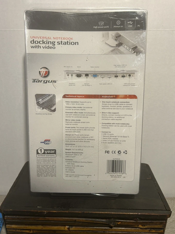 Targus Docking Station 4 USB Video and Audio Ports ACP50US Universal Notebook - Image 4 of 4