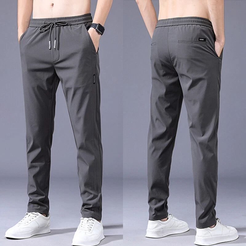 Men's Straight Skinny Slim Fit Suit Pants Casual Long Elastic