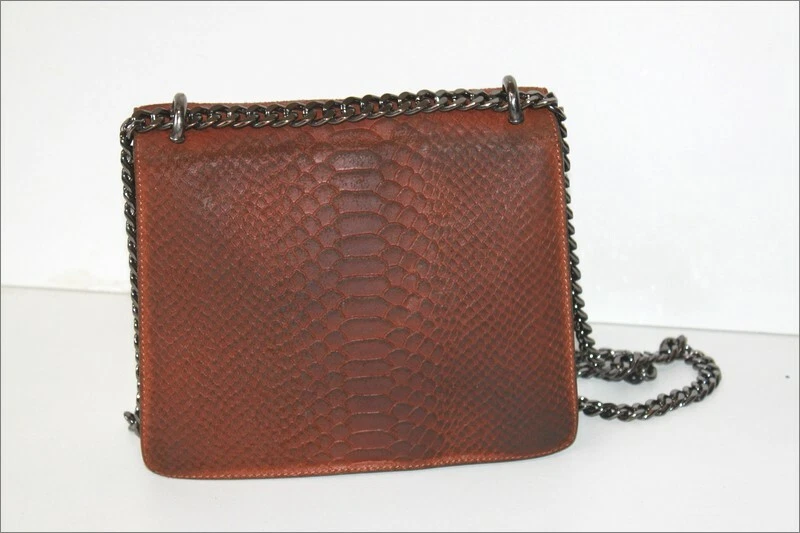 VIMODA Paris Sac Pochette Croûte de Cuir Marron Chaînette Métal TBE - Photo 4/4