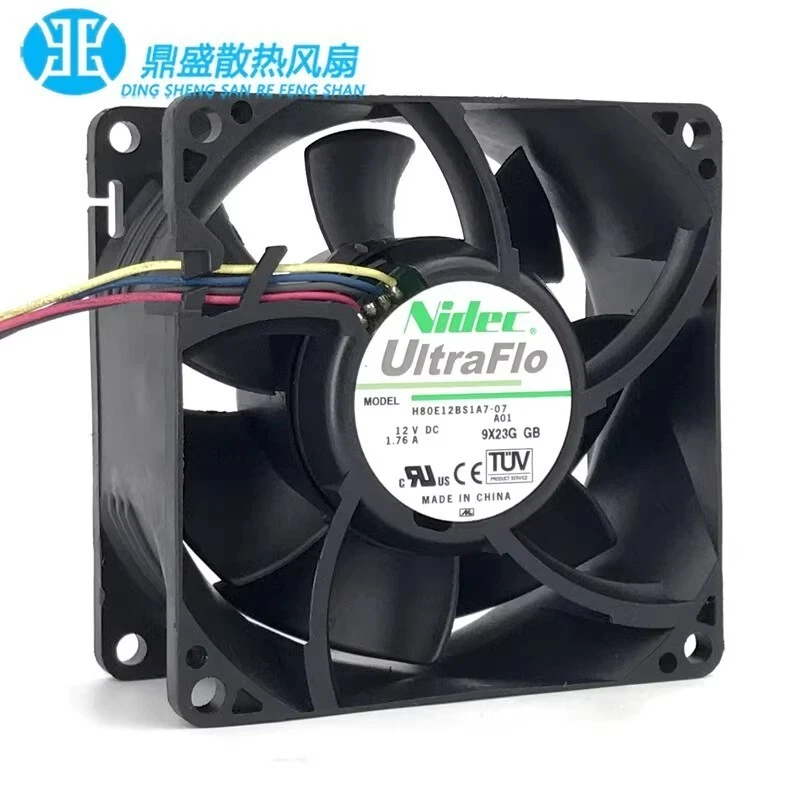 NIDEC H80E12BS1A7-07 8038 DC12V 1.76A 8CM 4-Wire Server Cooling Fan - Image 2 of 4