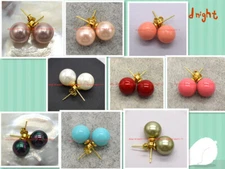 8/10/12/14mm Natural Multicolor Shell Pearl Round Beads Gold Stud Earrings