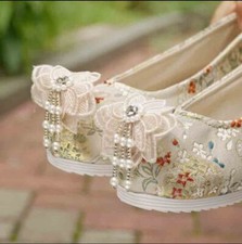 Hanfu Shoes Chinese Traditional Ancient Inside Heighten Flat Shoes Embroidery