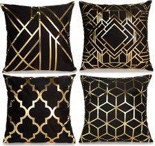 Home Decorative Set of 4 Throw Pillow Covers Gold Foil Pillow Covers 18  18 Inch