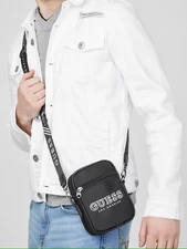 New GUESS Men's Black White Logo Lightweight Travel Crossbody Phone Bag Handbag