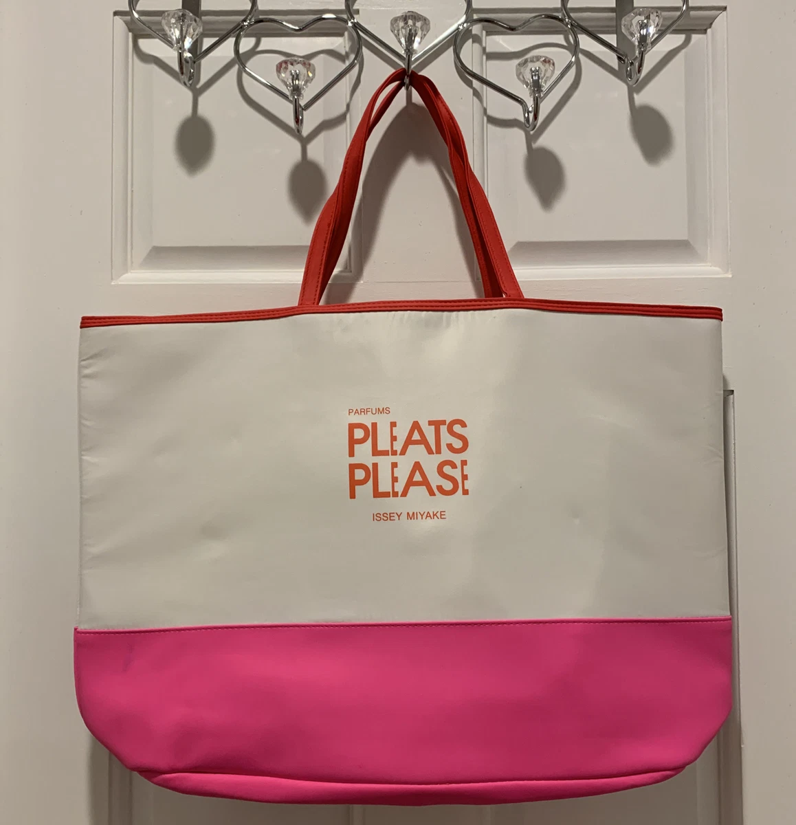 PLEATS PLEASE- ISSEY MIYAKE- TOTE BAG HOT PINK & WHITE - TRAVEL- NEW