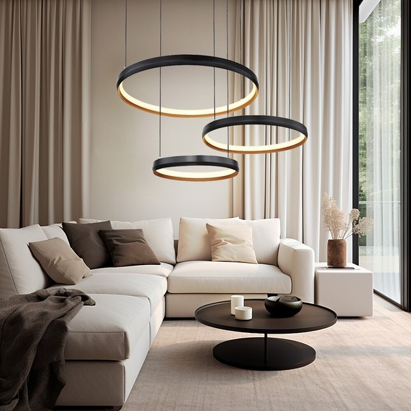 HäNgelampe Pendelleuchte Esszimmerlampe Fernbedienung Dimmbar Ringe Schwarz Led-image