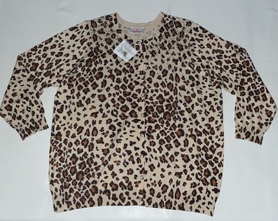 Quacker Factory Cardigan Sweater Women 1X Brown Black Cheetah Jewel Buttons NWT