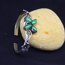 Green Malachite Gemstone 925 Sterling Silver Jewelry Handmade Cuff Bracelet 8"