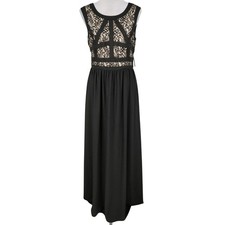 Tahari Dress Womens 10 Black Beige Lace Stretch Knit Gown Avery Prom Wedding New