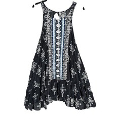 Intimately Free People XS Blue Black Open Back Slip Dress Flowy Festival Boho