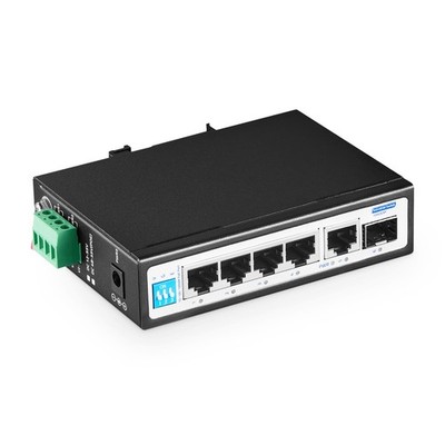 6 Port Industrial DIN-Rail PoE Switch, 4x PoE, 1G Uplink, 1G SFP, Unmanaged