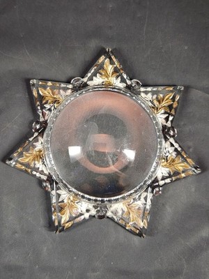 Antique Goofus glass 7 point star paperweight magnifying glass