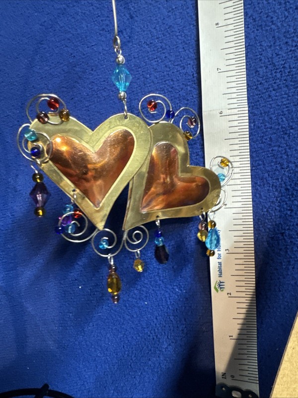 Pilgrim Imports Metal Punched Brass Beaded Hearts Ornament