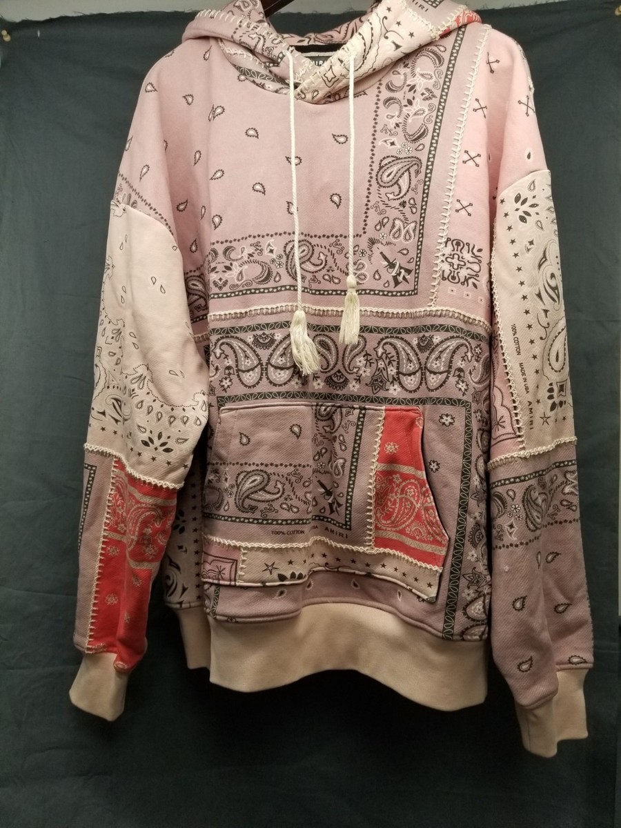 Amiri Paisley Print Mock Neck Hoodie Pink Size Large PROWNED GREAT