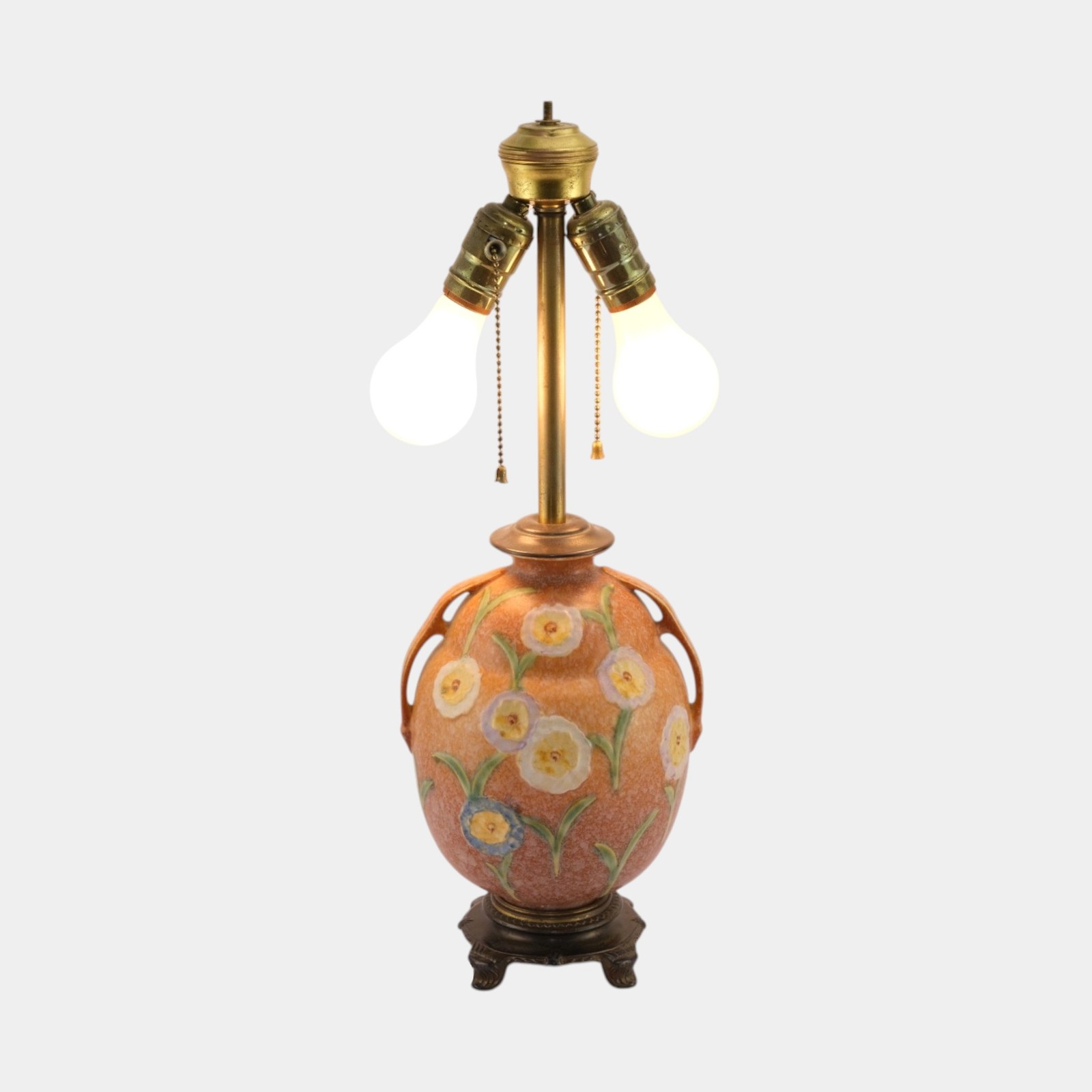 Roseville Brown Floral Motif 1930s Vintage Art Deco Pottery Ceramic Factory Lamp