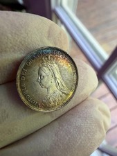 1889 Great Britain Threepence 3d Victoria Jubilee Head Gorgeous Toning