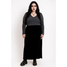 90s Black Velvet Maxi Skirt Witchy Goth Grunge Aesthetic Size Large