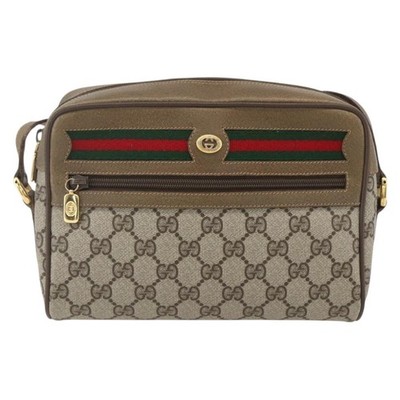 GUCCI GG Supreme Web Sherry Line Bag PVC Beige Gold 56 02 087 Auth