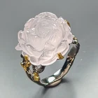 Vintage ring 24 ct Natural Rose Quartz Ring 925 Sterling Silver Size 8 /R470126