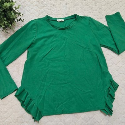 Betsey's Boutique Shop Green Ruffle Side Long-Sleeve Top, Size Large