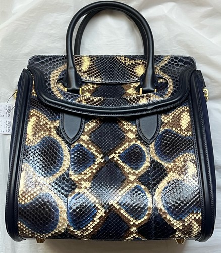 NWT Alexander McQueen Blue Python Snakeskin Leather Large Heroine Bag