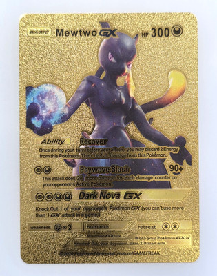 Pokémon Mewtwo GX 300hp Gold Foil Fan Art Collector Card TCG | eBay