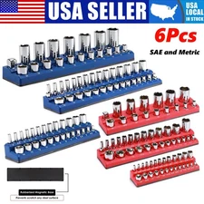 6-Piece 1/2" 3/8" 1/4" Drive Sockets Storage Tray Magnetic Socket Organizer Tool